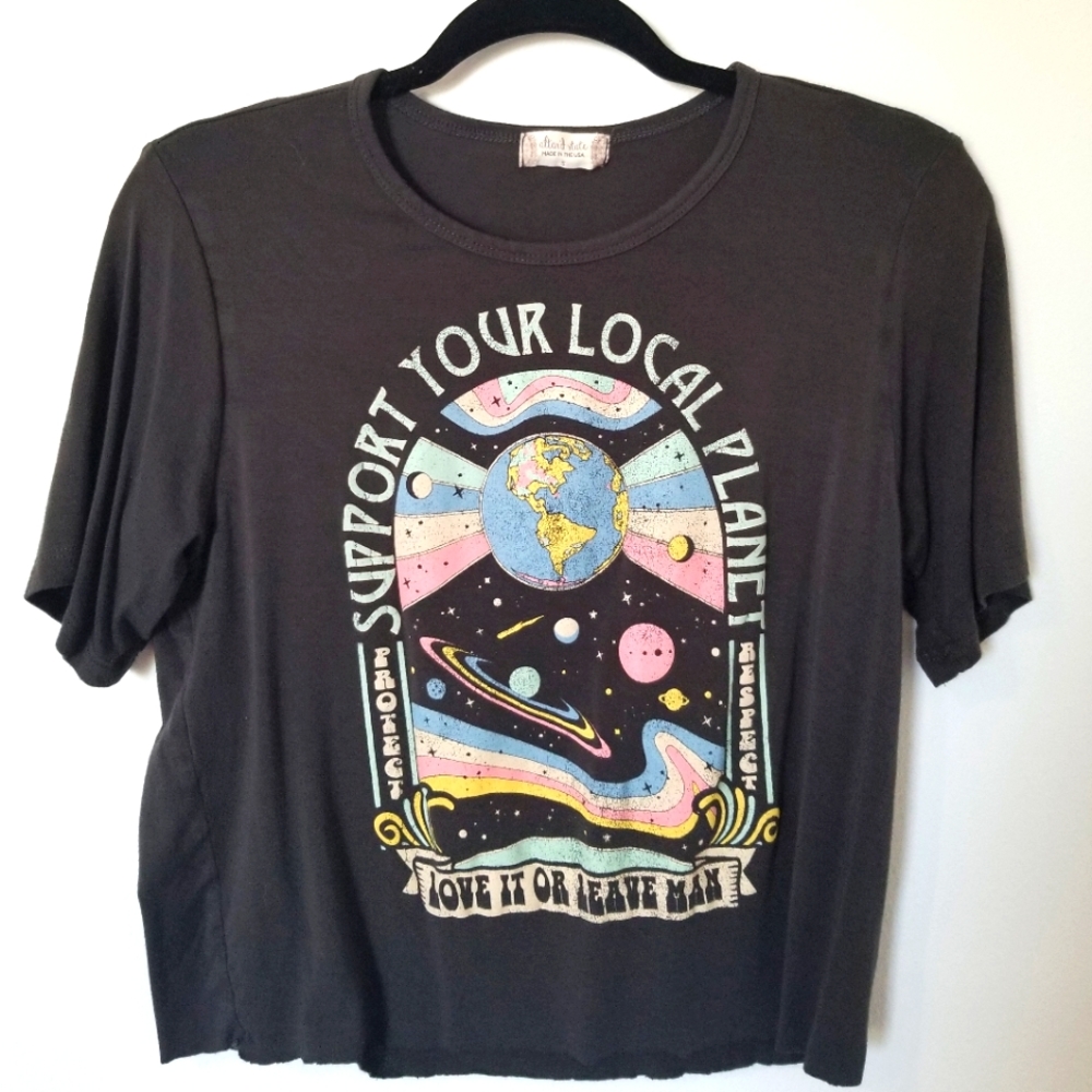 Altar'd State Graphic Crop Tee - Support Your Local Planet - Small